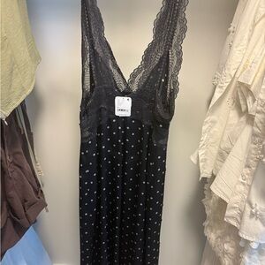 Elegant Black Lace Polka Dot Nightgown